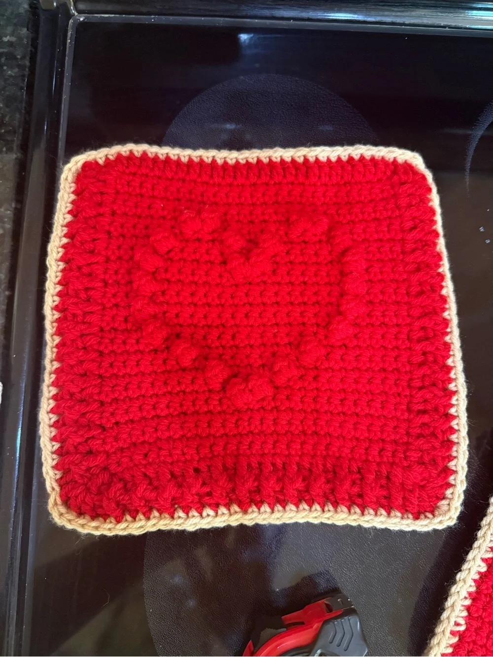 Handmade Crochet Reversible Heart 3 piece Mat and Potholders